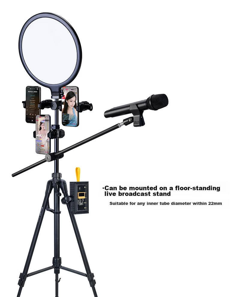 YUNTENG Live Streaming Clamp Tube Phone Holder Expansion Accessories Power Bank Mobile Power Fixed Bracket Multi-Position Tray Extension Accessories Outdoor Photography Dual-Device Additional Clamp 8