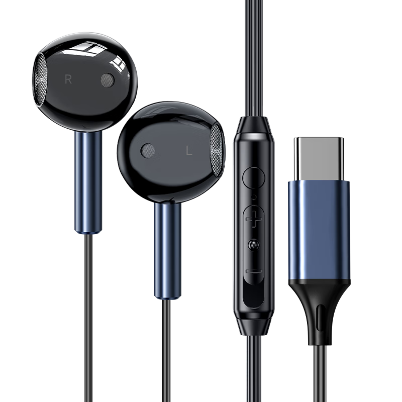 BIAZE Wired Earphones with Microphone 2-in-1 Half In-Ear Stereo Bass Earbuds with Mic for Gaming Music Recording Monitoring Sports Compatible with Type-C Black