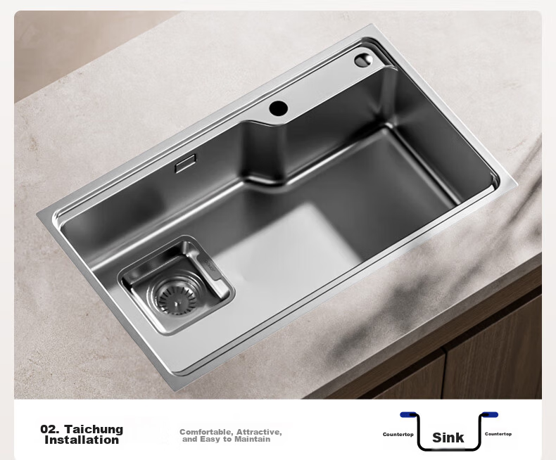 JOMOO Stainless Steel Brushed Large Capacity Kitchen Sink Single Basin Faucet Set 68*45 02390 26