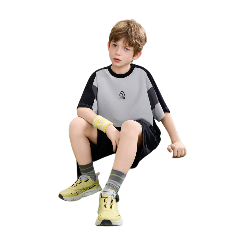 ASK JUNIOR Children's Quick-Dry Set Summer 2026 Boys' Short Sleeve T-Shirt and Sports Shorts Two-Piece Set