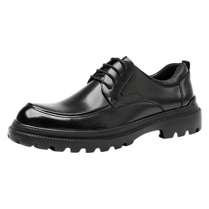 Aokang Men's 2025 Spring Autumn New Business Casual Leather Shoes Black Work Shoes Non-slip Thick Sole Derby Shoes MT