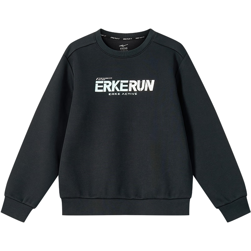ERKE Children's Unisex Long T-Shirt, Kids' New Autumn 2024 Casual Hoodie, Black, Size 170