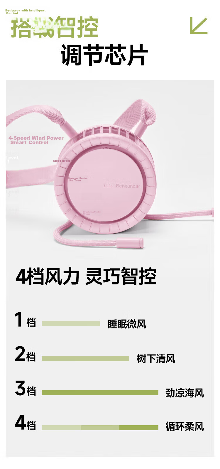 Beneunder Summer Portable Outdoor Neck Fan USB Mini Fan Ultra-Light Cooling Glacier White 15