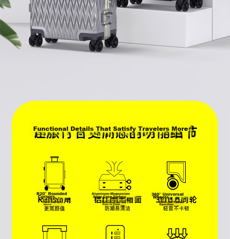SUMMIT 20-inch Aluminum-Magnesium Alloy Luggage Full Metal Business High-End Travel Suitcase Pressure-Resistant Silent Wheels Trolley Case Blue 4