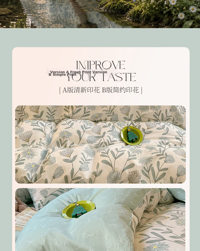 Hongdou 100% Cotton 4-Piece Bedding Set for 1.5/1.8m Bed, Double Duvet Cover, Pillowcases, Bed Sheet 200x230cm, Dream Deer Design 9