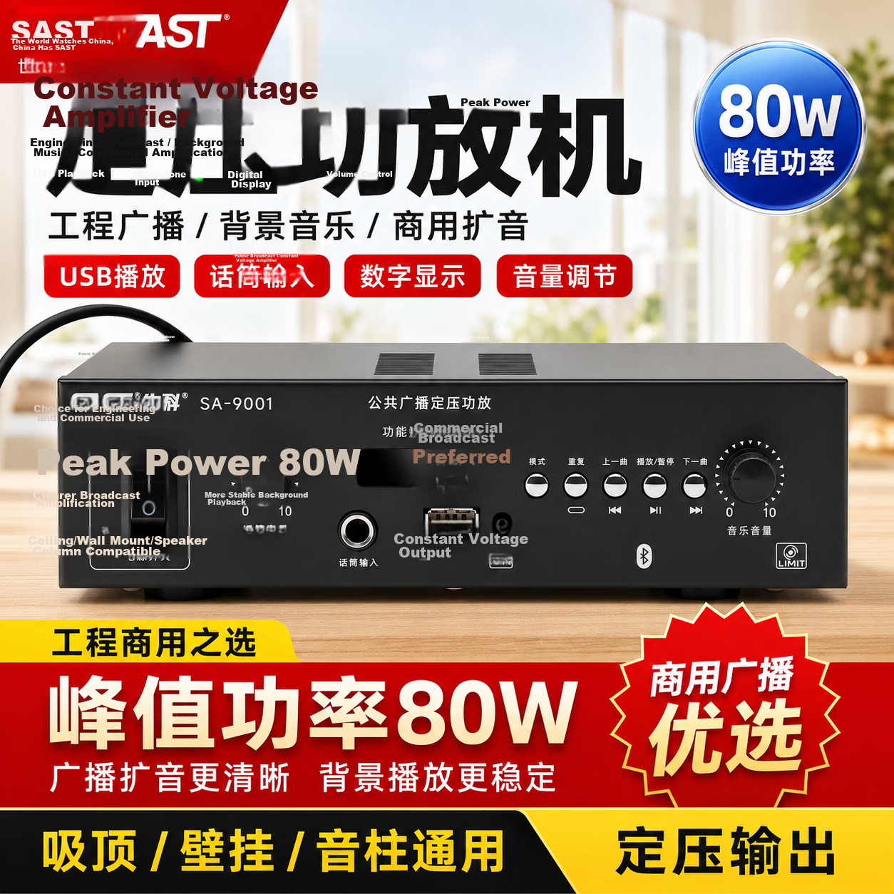 SAST Constant Voltage High Power Amplifier Public Broadcasting Home Host Amplifier Ceiling Speaker Column U Disk Wall-mounted Audio Store Meeting Home Theater Combo