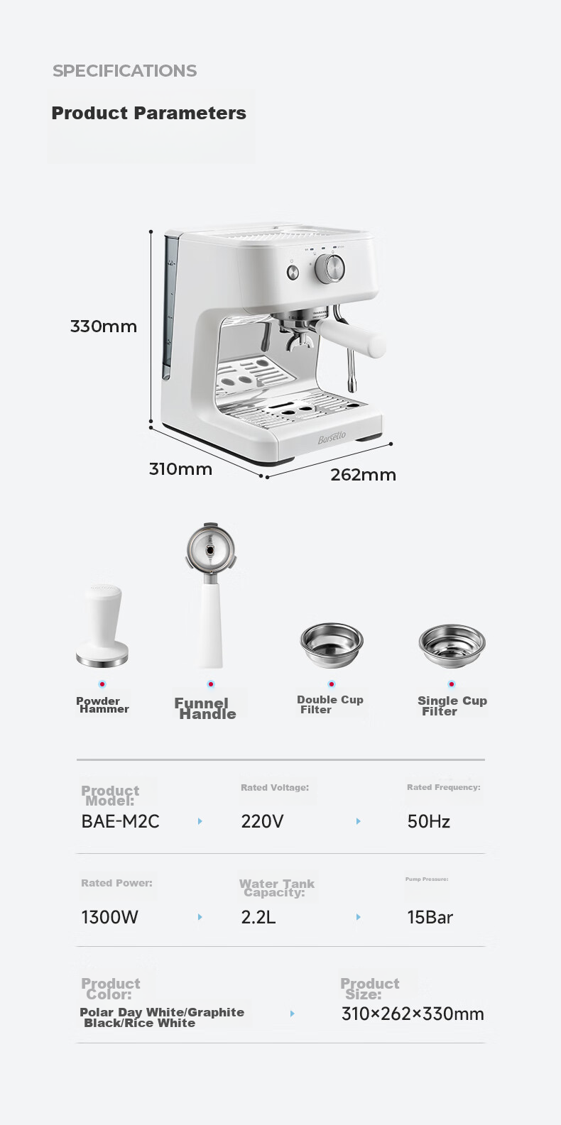 Barsetto [30-Day Price Protection] Italian Semi-Automatic Home Cold Brew Coffee Machine with Temperature Control, Pump Pressure Extraction, Detachable Design, Hot And Cold Dual Extraction, Compact All-In Grinder BAE-M2C White 16