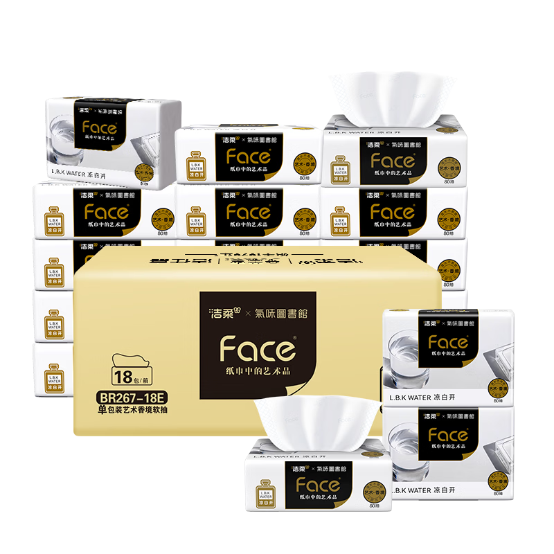 C&S Facial Tissues, Oil Painting × Aroma Library Collaboration, 4-Ply, 80 Sheets * 18 Packs, White Water Fragrance, Wet-Strength Toilet Paper