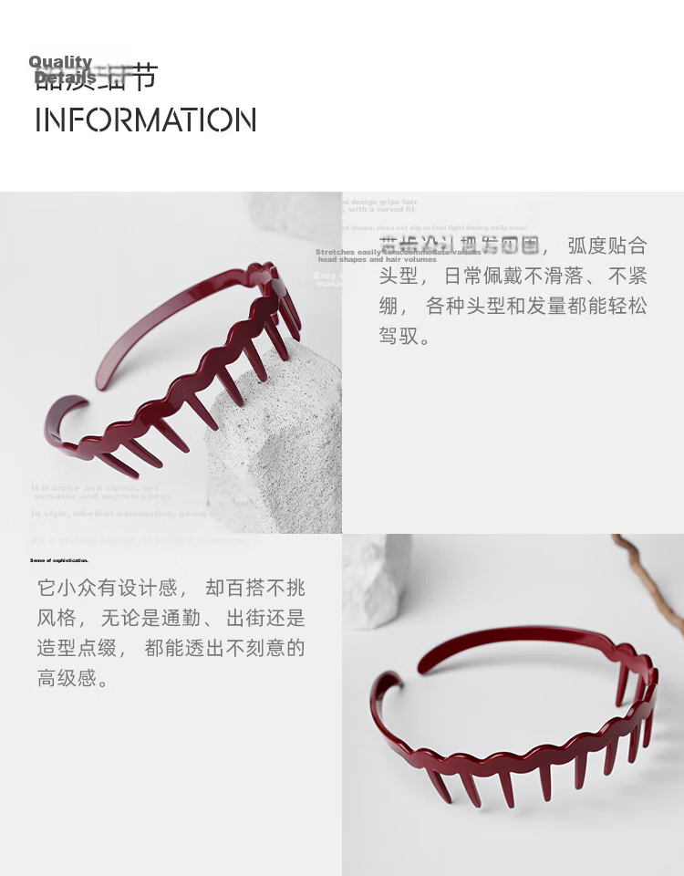 CHIMERA High Crown Red Acetate Headband Hair Clip Bridal Gift for Qixi Festival 3