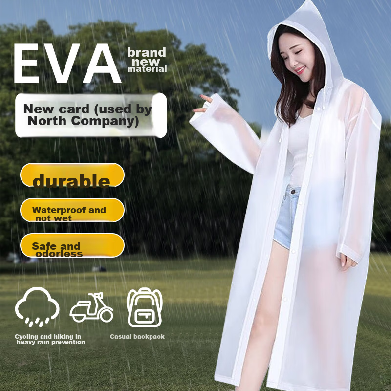 BWNK Semi-Transparent Frosted Adult Raincoat Poncho, Long Style with Hood for Men And Women, Non-Disposable Thickened Rainwear