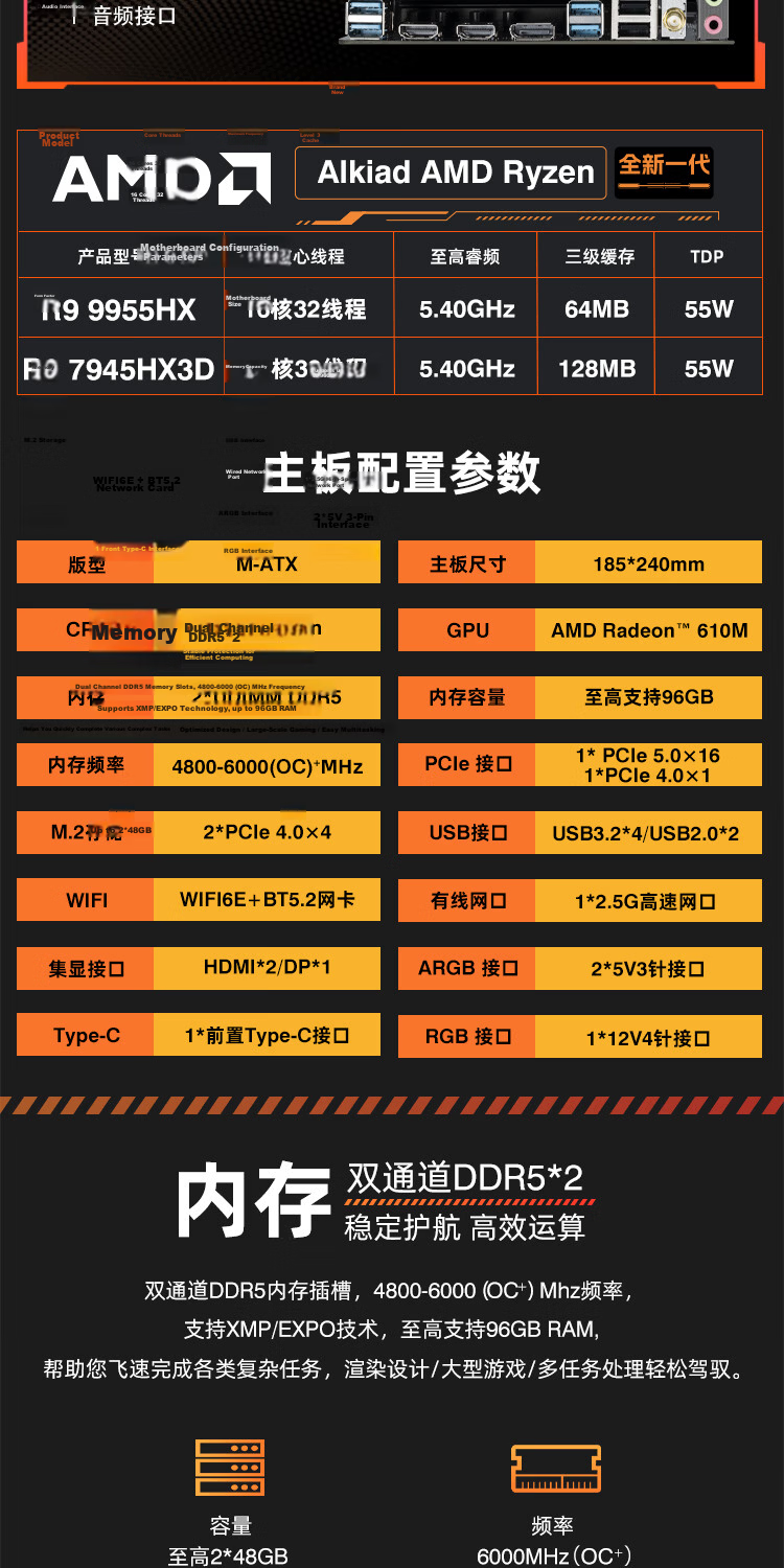 Ering AMD Ryzen R9-9955HX Onboard Processor Motherboard CPU Combo MoDT High-Performance Desktop Gaming Office Productivity DDR5 Motherboard 3
