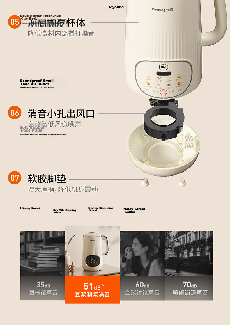 Joyoung Soy Milk Maker, 1.3-1.6L, High-Speed Grinding, Filter-Free, Dual Temperature Pre-Set, Automatic Home Juicer And Food Processor, D2575 17