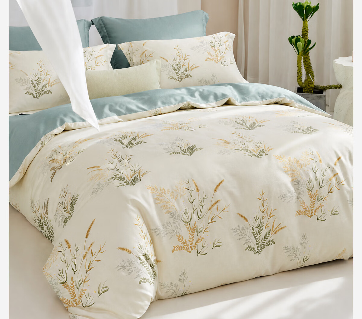 LOVO Luolai Pure Cotton Four-Piece Bedding Set with Twill Bedsheet And Duvet Cover, Double Bed Linen, 220*240cm, Beige 18
