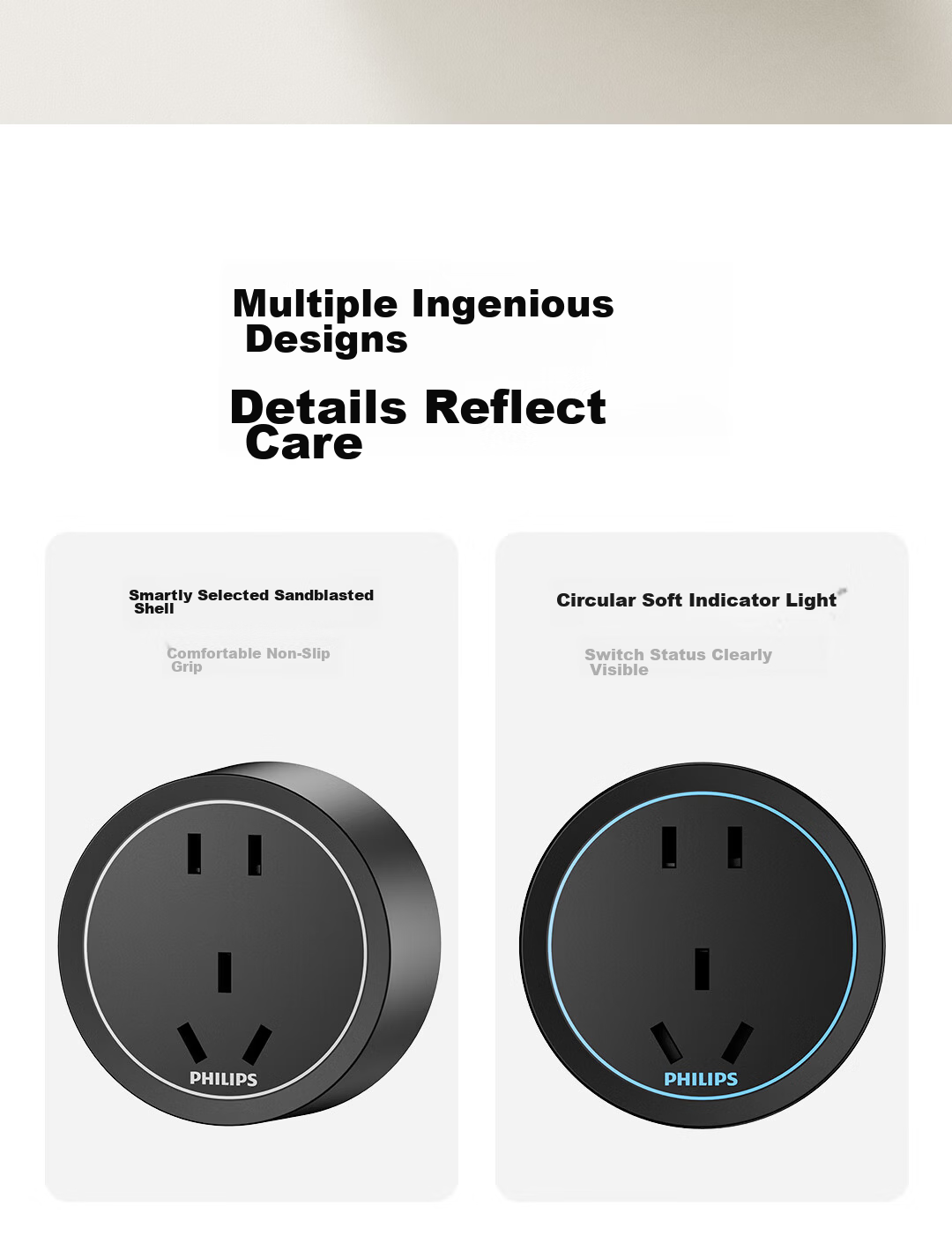 PHILIPS Surface Mounted Track Socket Adapter Ring Ambient Light Movable Wall Rotating Switch Socket Panel Power Rail Power Strip 5-Hole Large Spacing Blue Black 6