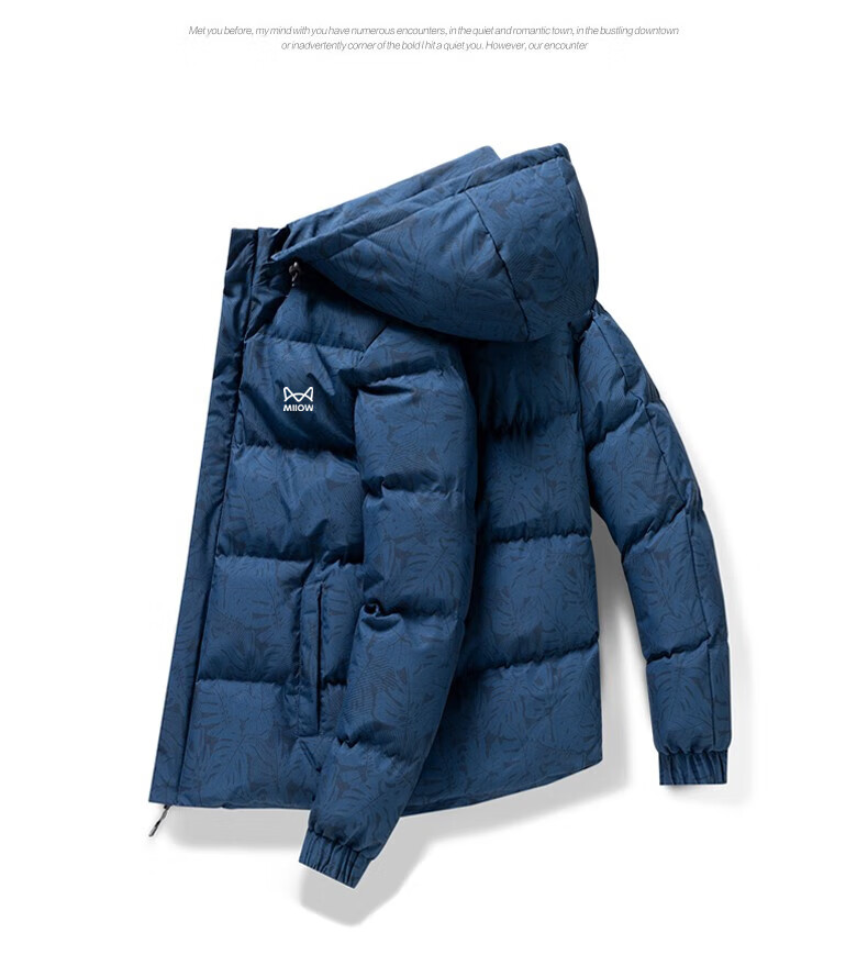 MiiOW Men's Cotton Padded Jacket Autumn Winter Trendy Hooded Puffer Coat Warm Windproof Black 3XL 2