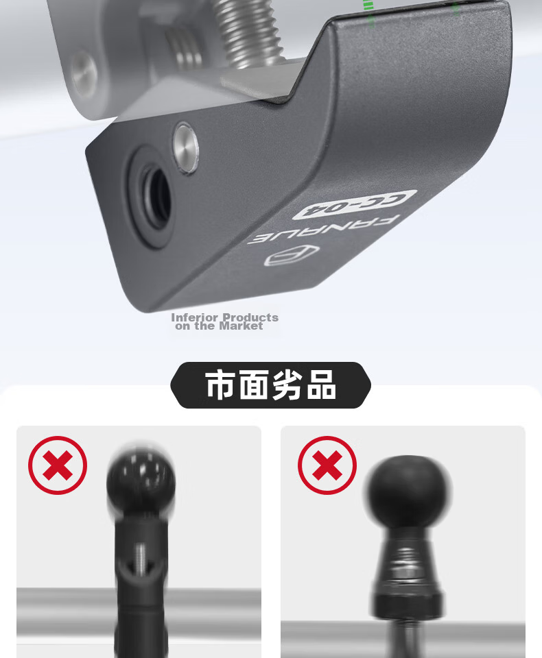FANAUE Motorcycle Phone Holder Heavy Duty Clamp 20mm Ball Head Base Sports Camera Mount Anti-theft Quick Release CC-04(20) 18