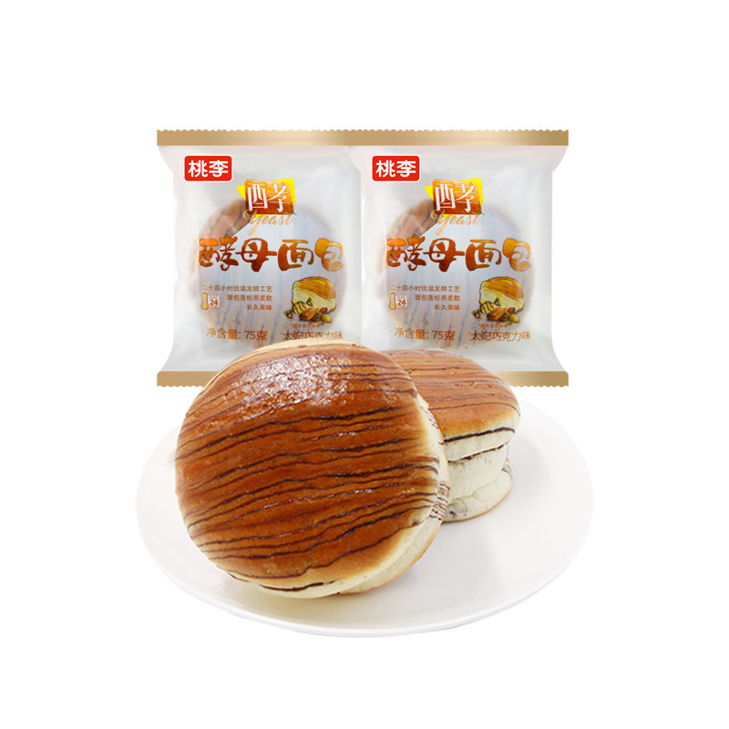 桃李酵母面包太妃巧克力味600g 早餐手撕软面包西式糕点心整箱