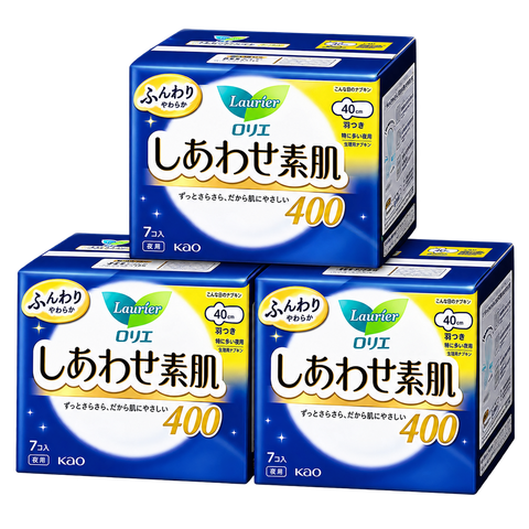 Laurier Japanese Kao Sanitary Napkins, Sujimif Series, Extra Long Overnight Use, Imported Menstrual Pads, 40cm*7 Pieces*3 Packs