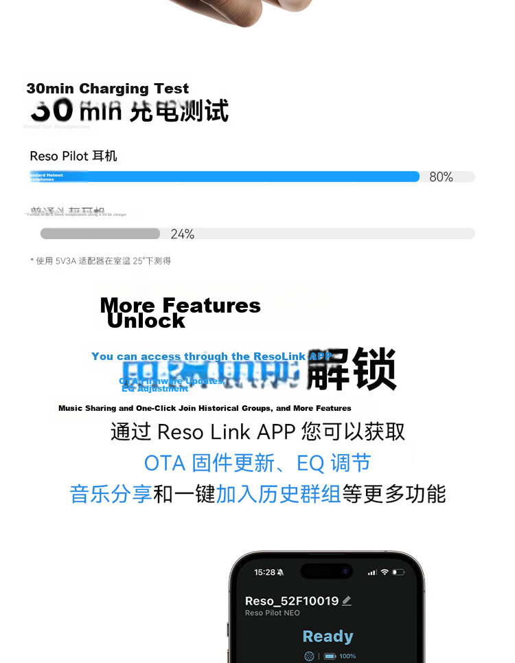 RESO RESONEO Motorcycle Helmet Bluetooth Headset Long Battery Life Smart Voice AI Noise Cancellation Long-Distance Communication 17