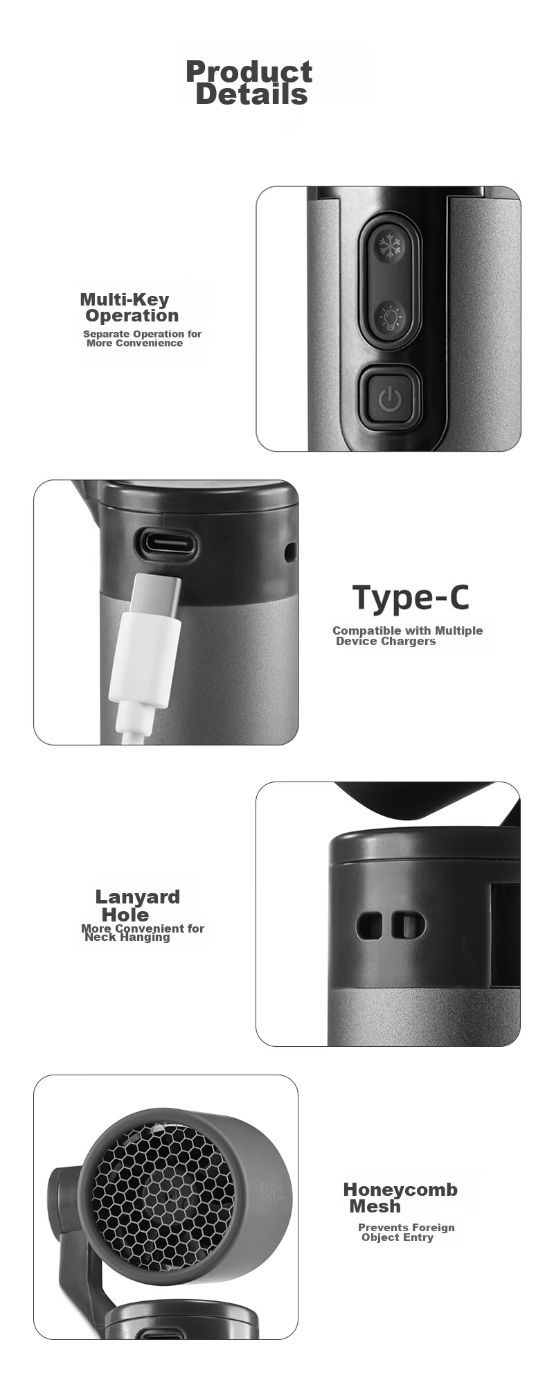 Laisee Handheld Mini USB High-Speed Energy-Saving Fan Portable Cooling Electric Fan 3000mAh Space Gray 16