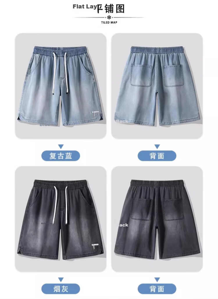 PLAYBOY Tencel Denim Shorts Men's Summer Thin Loose Straight Youth Ice Silk Knee-Length Pants 2026 New Model 8