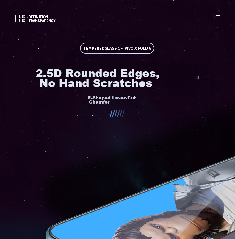 BLUEO VIVO X Fold6 Screen Protector Tempered Glass HD Smooth Anti-Drop Anti-Fingerprint Sensitive Touch Film 9
