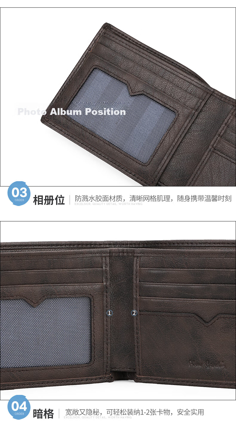 Pierre Cardin Men's Short Wallet First Layer Cowhide Multifunctional Card Holder Fashion Business Leather Birthday Gift for Men 16