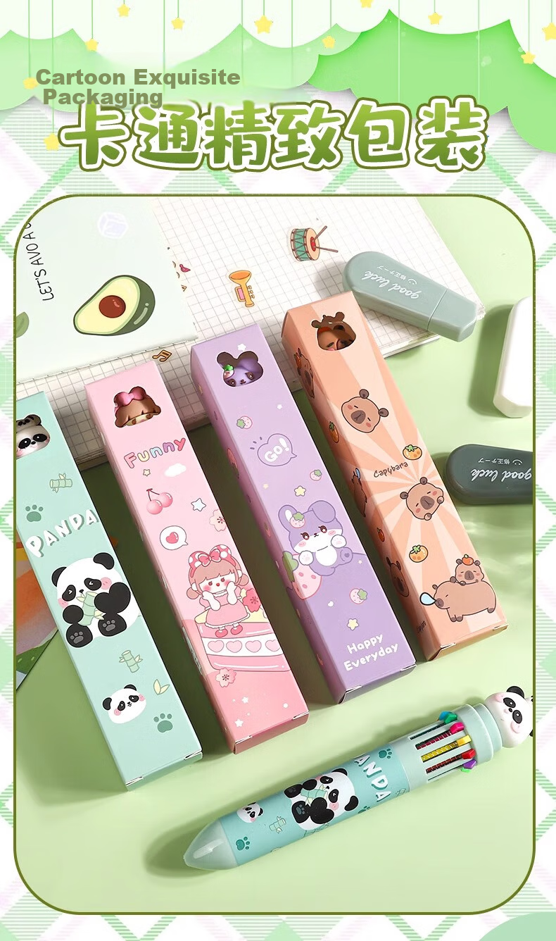 TRUECOLOR 10-Color Powder Girl Ballpoint Pen Cartoon Cute Creative Color Pen Press-Type Multicolor Multifunctional Pen Multi-Color All-in-One Student Marker Note-Taking 1101D 8
