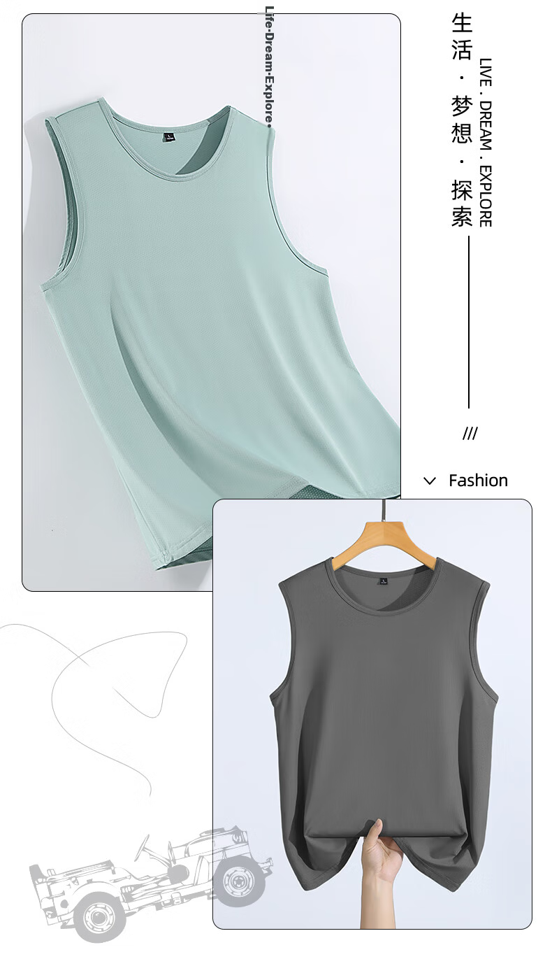 JEEP SPIRIT Men's Summer Casual Breathable Quick-Dry Sleeveless T-Shirt Loose Stretch Cooling Sports Fitness Vest 11