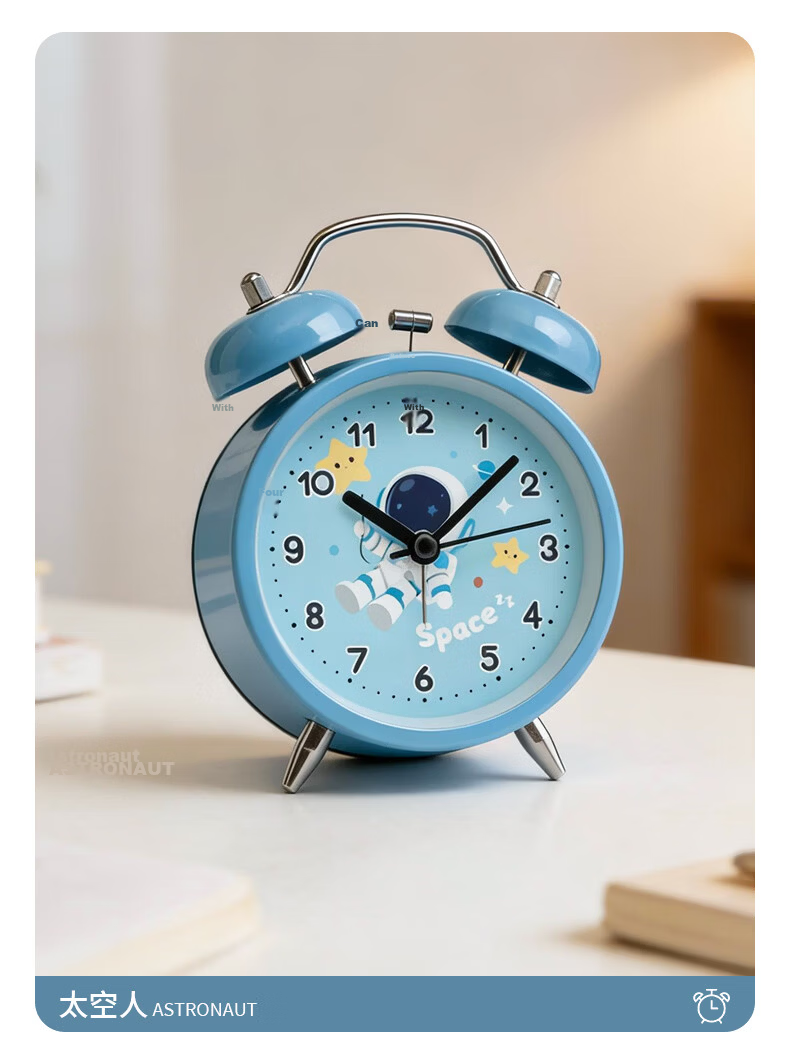 Mashi [With Free Battery] Alarm Clock for Children, Cartoon Design with Night Light, Loud Volume, Creative Elementary School Student Bedside Clock, Mechanical Bell Ringing, Lazy Person's Mini Alarm Clock, Spherical Pink Gift 14
