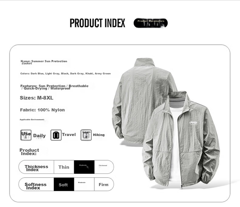 JEEP SPIRIT Men's Summer Sun Protection Jacket Lightweight Breathable Outdoor Stand Collar Loose Sunproof Coat 2518 Khaki 2XL 6