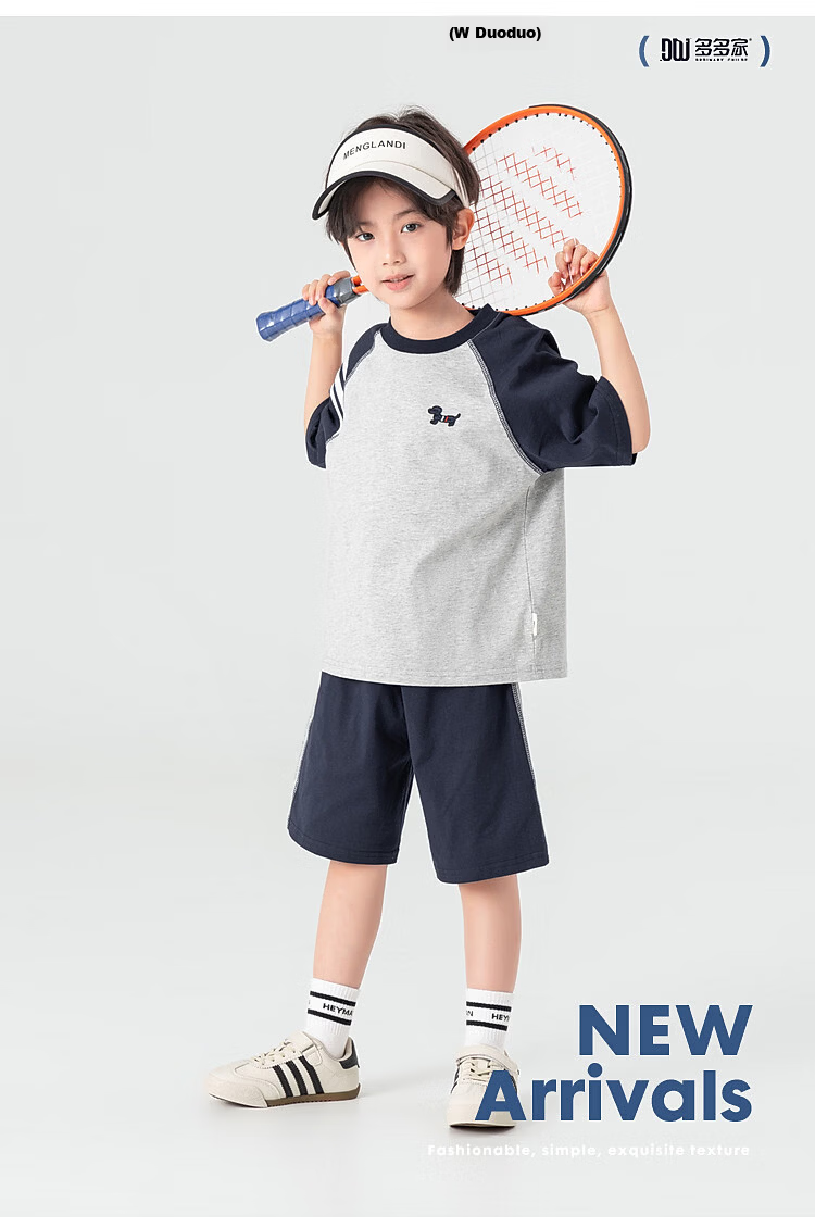 Duoduo Kids Pure Cotton Cooling College Style Set Boys 2026 Summer Raglan Short Sleeve Shorts Two-Piece Sportswear 1