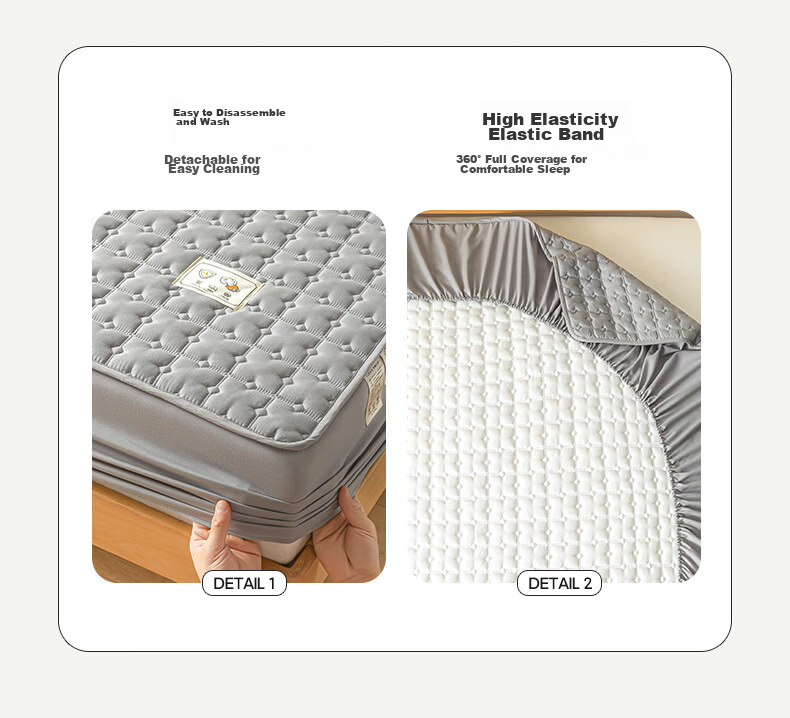 Hodo Waterproof Soybean Cotton-Padded Fitted Sheet Single Double 1.8x2m Mattress Protector 1.8m Bed Star Gray 19