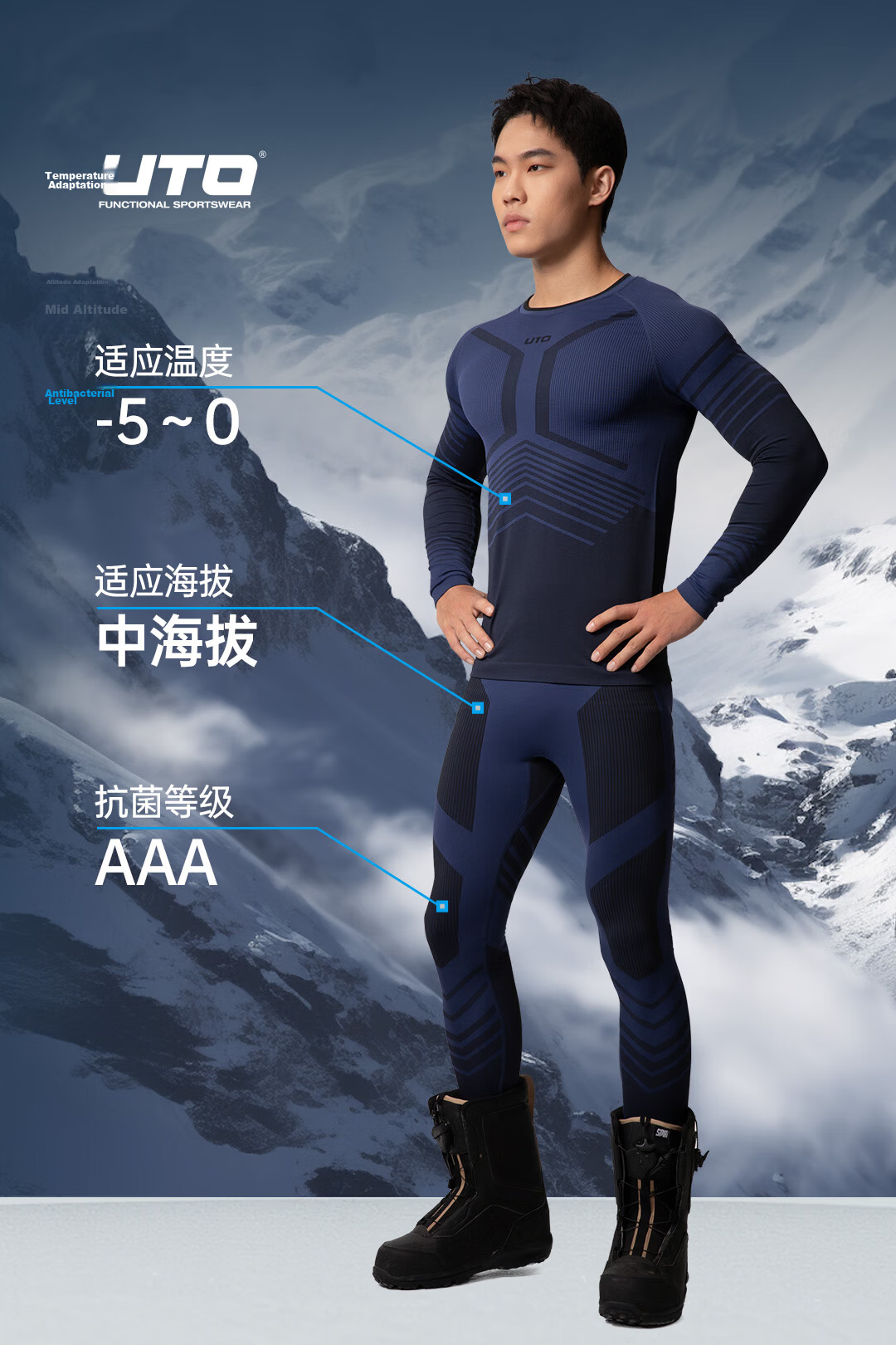 UTO Men's Ski Compression Quick-Dry Shirt, Sweat-Wicking Outdoor Sports Running Thermal Underwear Set, Black And Gray, XXL 2