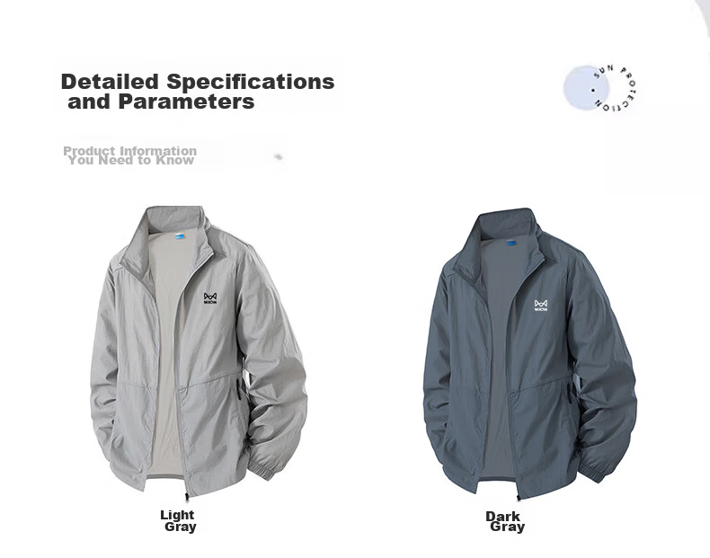 Miiow Men's Sunscreen Jacket Summer UV Protection Lightweight Breathable Outdoor Fishing Casual Skin Jacket Light Gray 3XL 8