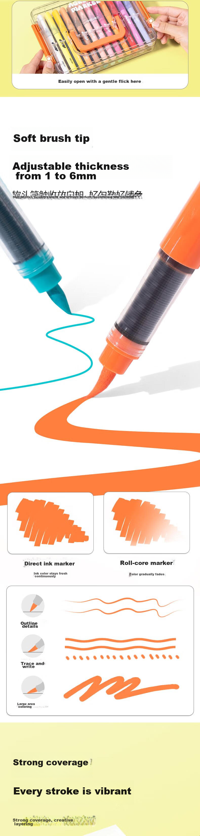 Deli 48-Color Stackable Direct Liquid Acrylic Marker Soft Tip Opaque Student Fluorescent Graffiti Gift Birthday HM365-48 Watercolor Pen Art Education Children's Day 2