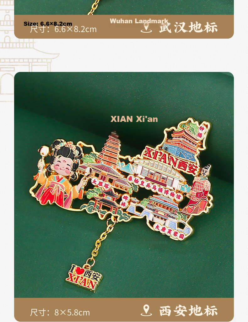 Little Carver Chinese Map Metal Refrigerator Magnet Shanghai Travel Souvenir City Landmark Collection Xi'an Beijing Forbidden City Nanjing Museum Cultural Creative Gift for Classmates Birthday 22