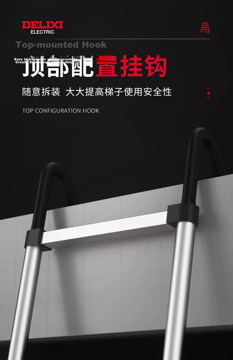 DELIXI Telescopic Aluminum Alloy Thickened Engineering Ladder Portable Multifunctional Single-Sided Straight Ladder with Hook 2.7m 18