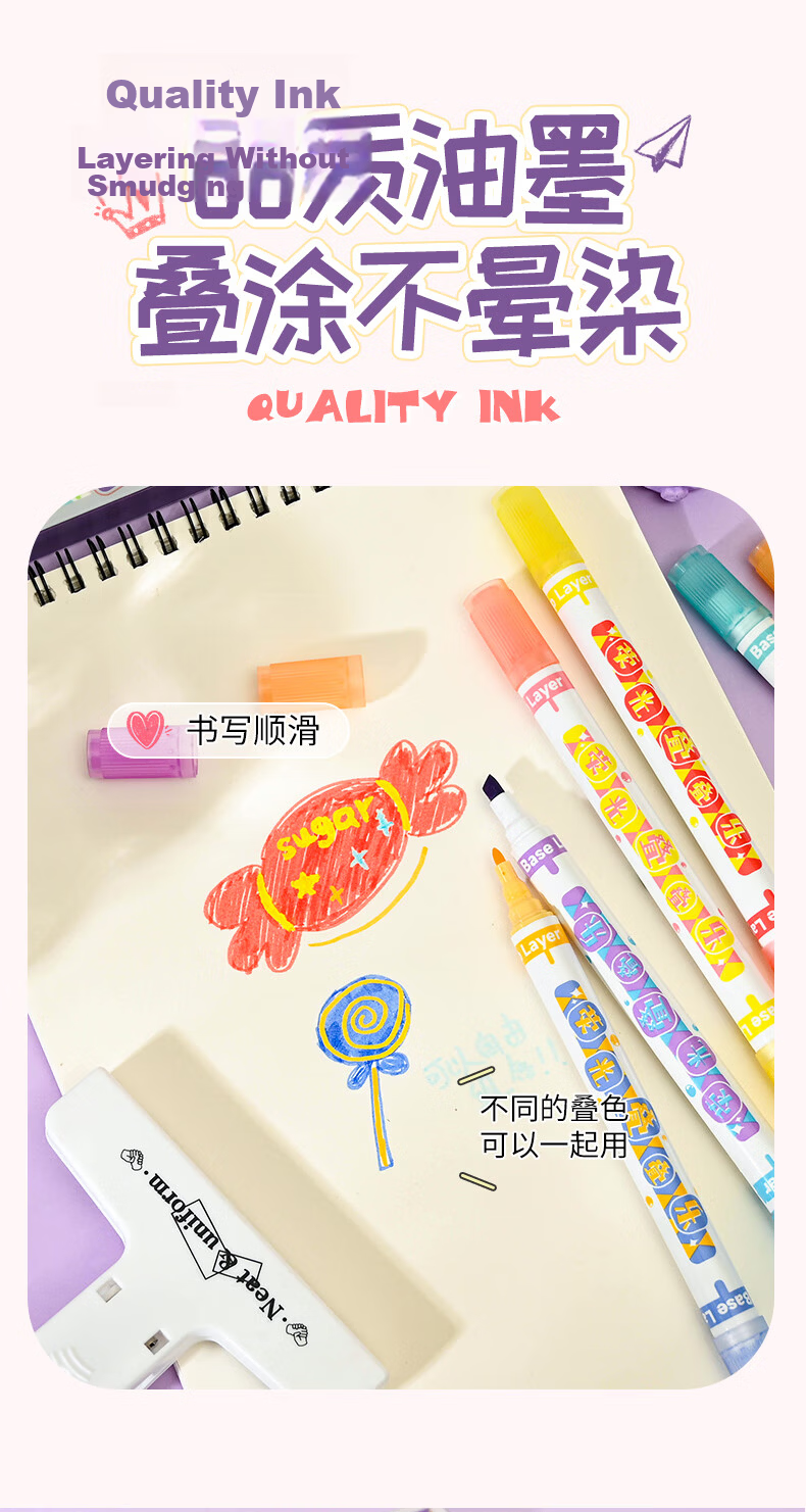 WenDuo 12-Color Highlighters, Dual-Tip Markers, Colorful Pens for Emphasizing Key Points, Essential Stationery for Primary And Middle School Students, Back-To Supplies, Layered Colors, 6-Pack WD-1276 10