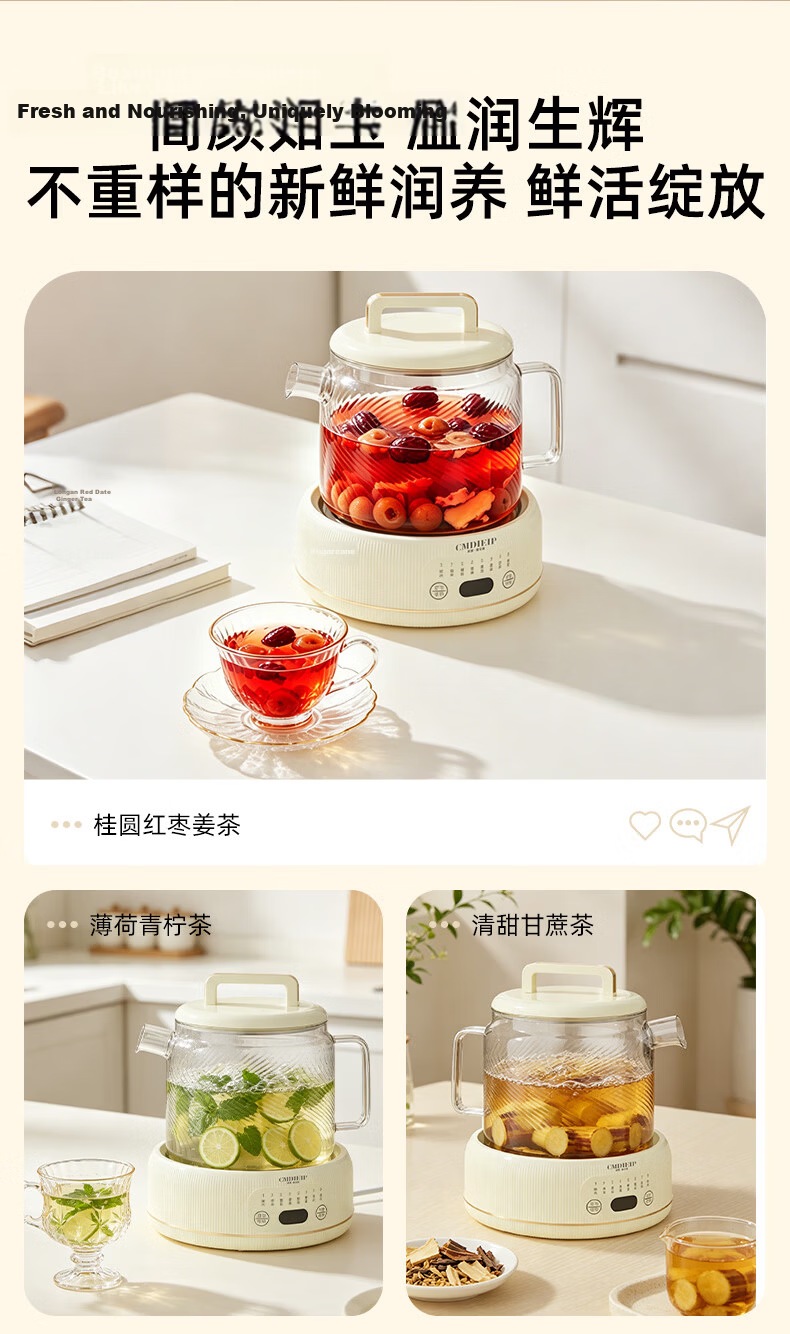 Cmdieip German Kaimeng 0 Glue Full Glass Automatic Health Pot Office Multifunctional Tea Kettle Electric Water Boiler 1L 6
