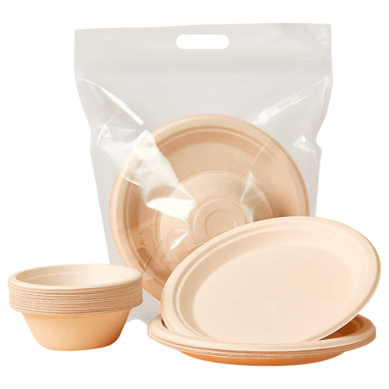 JD Original Disposable Plates, Bowls And Tableware Set - Food Grade Biodegradable Barbecue And Camping Tableware Set [50 Pieces]