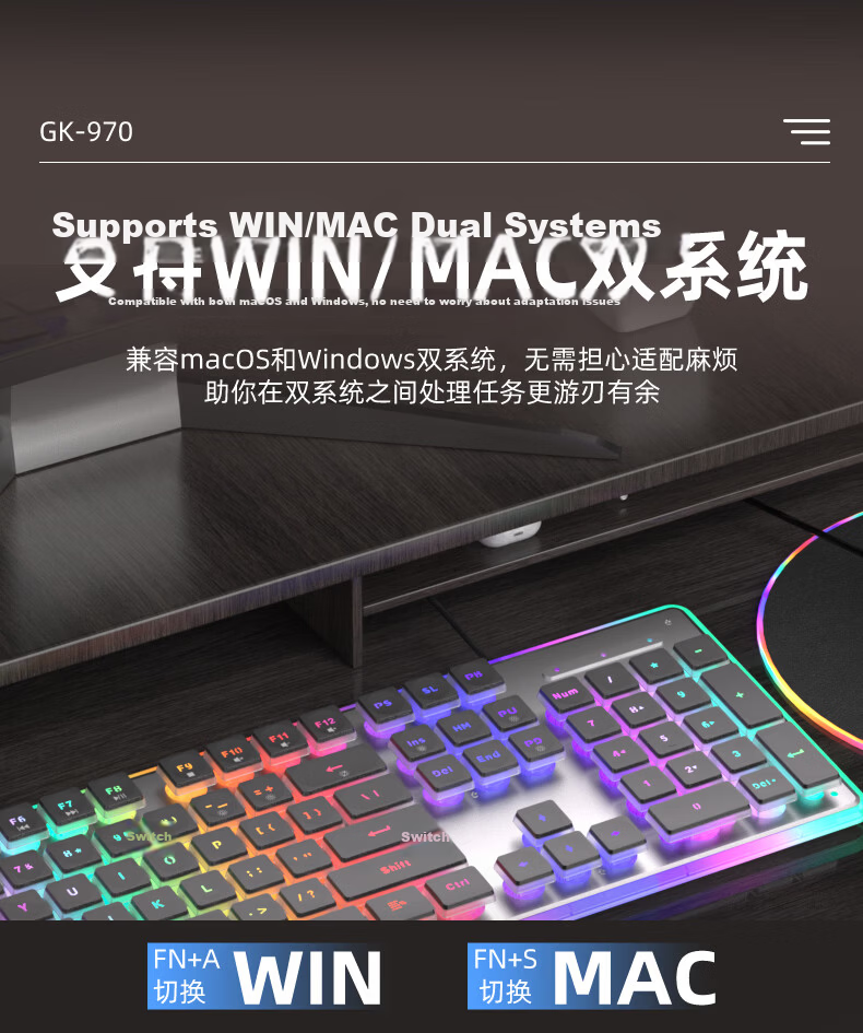 MageGee GK970 Wired Keyboard and Mouse Combo 104-Key Office Gaming Home Silent RGB Backlit Membrane Keyboard White 4