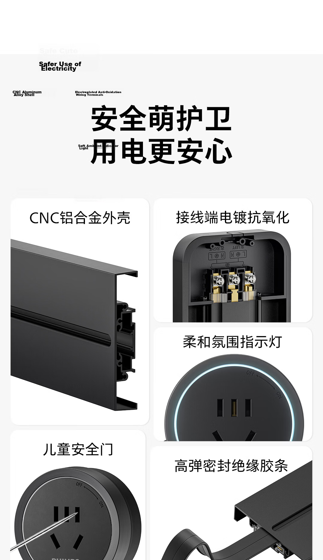 PHILIPS Slim Track Socket Ambient Light Movable Power Strip Wall-Mounted Island Rail 50cm with 3 Adapters Black 13