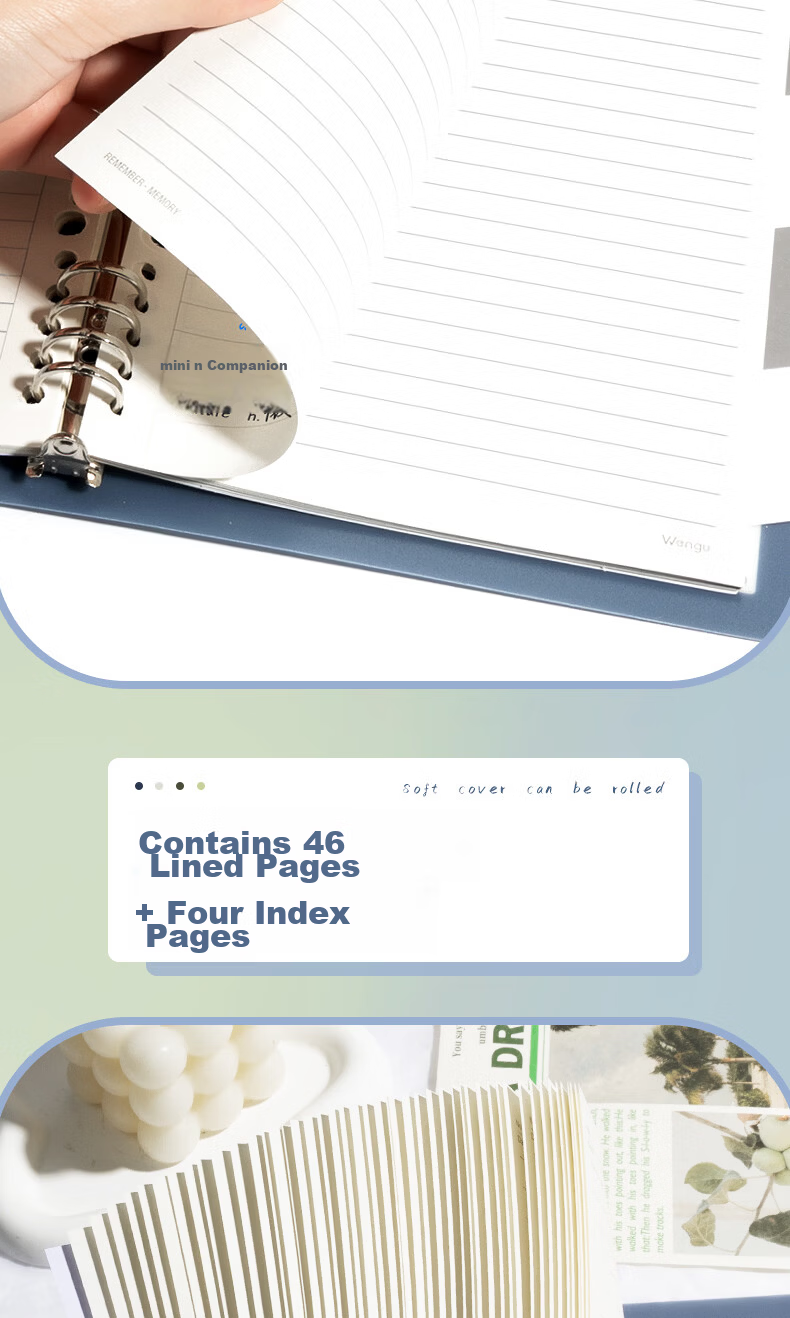 Wengu A5 Notebook Loose-Leaf 51 Sheets Comfortable Iron Clip Simple Detachable 8-Hole Student Stationery Exam Study Journal Iron Clip - Teal BI120(A5)-A 7