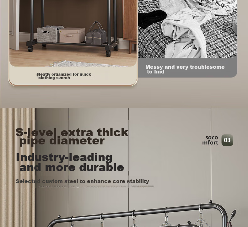 Xiangzhubian Double-Layer Double-Net Floor Standing Coat Rack Clothes Hanger for Dormitory Bedroom Balcony Storage Rack 7