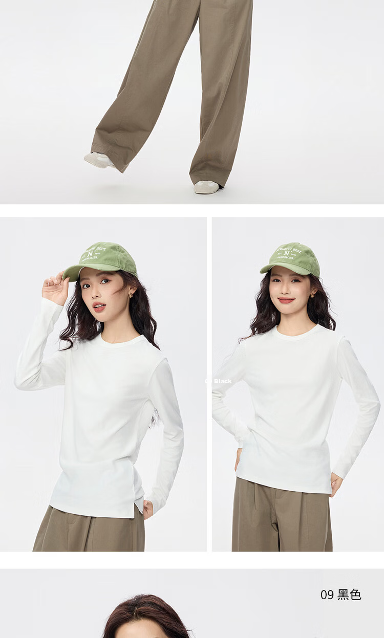 Giordano Women's T-Shirt, Pure Cotton Basic Undershirt, Luxurious Smooth Touch, Round Neck Long Sleeve T-Shirt for Women, 05322805 14