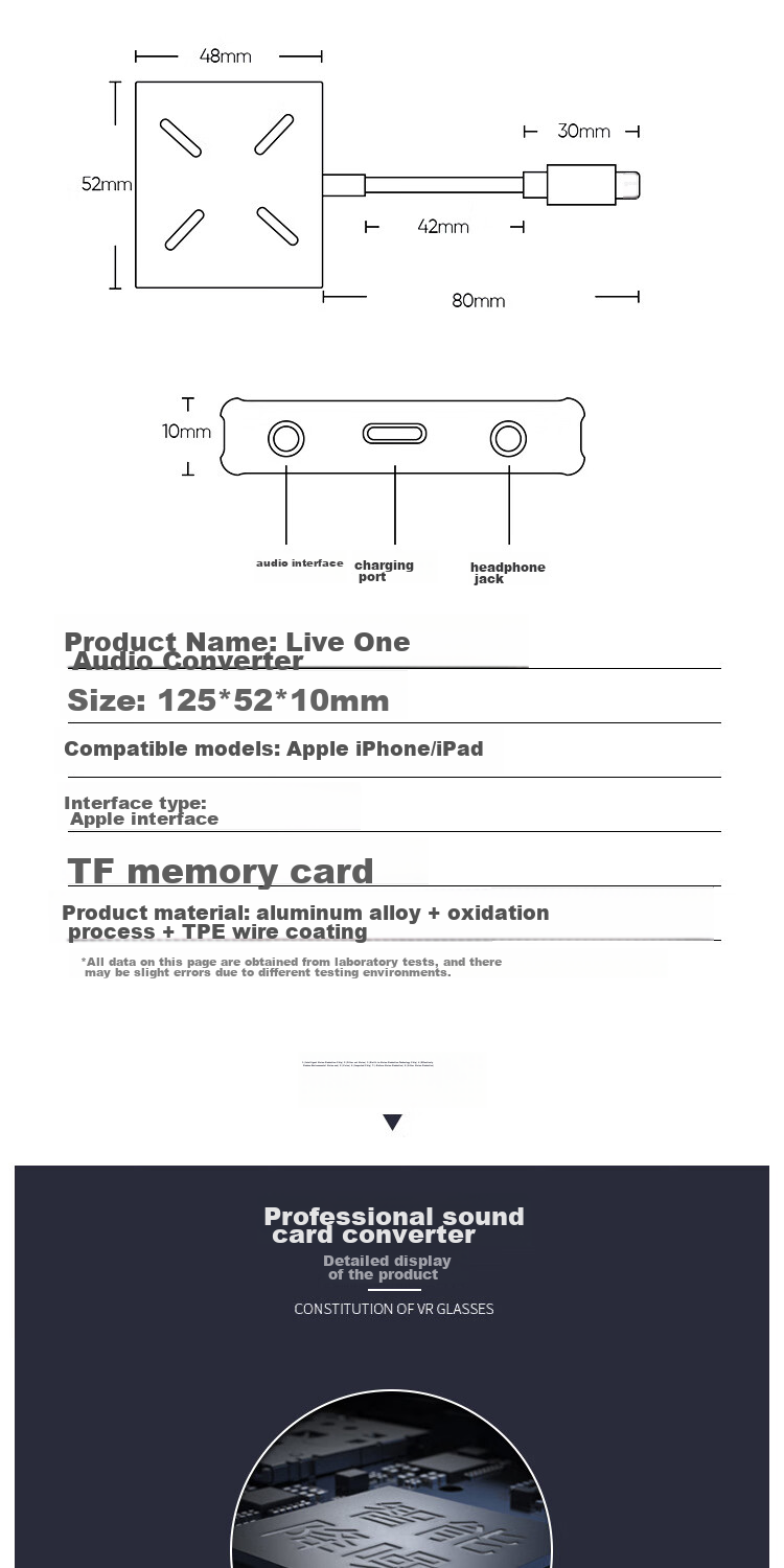 Changba Live Streaming No.1 Apple Version Stereo Lossless Converter for Mobile Phone Charging, Live Singing, Recording, Internal And External Sound Card Speaker Adapter for Apple Lightning Interface 5