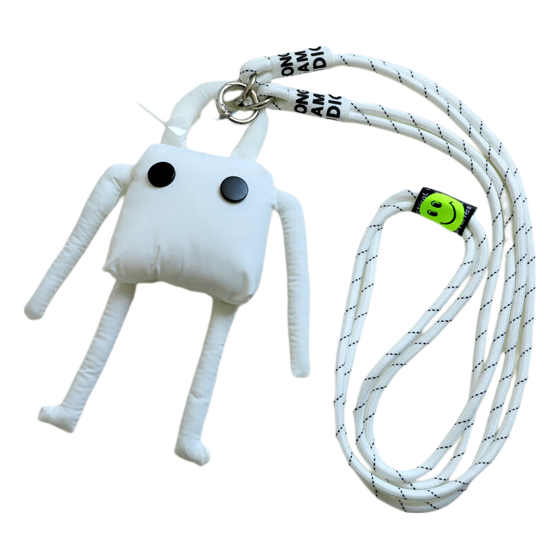 ESCASE Phone Lanyard Strap, Neck Strap, Crossbody Bag, Outdoor Detachable Shoulder Strap, Hiking, Fluffy Cartoon Style Pendant, Anti-Loss, Cute Robot Design, Exquisite White MPS-P15Pro