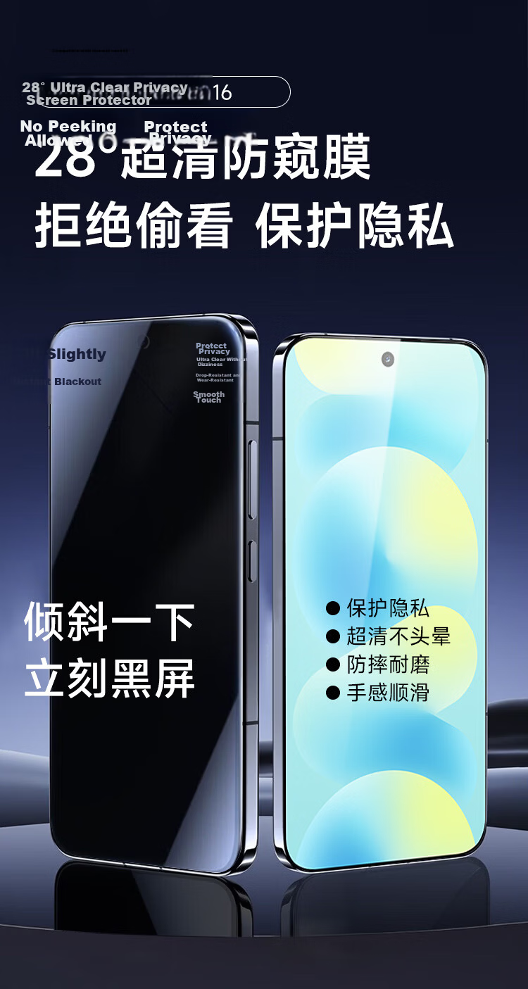 Coollefone [28° True Privacy Protection] Tempered Glass Screen Protector for Huawei Nova16, Anti-Peeping Privacy Protection Film, Full Coverage, Ultra-Thin, High-Definition, Shockproof 3