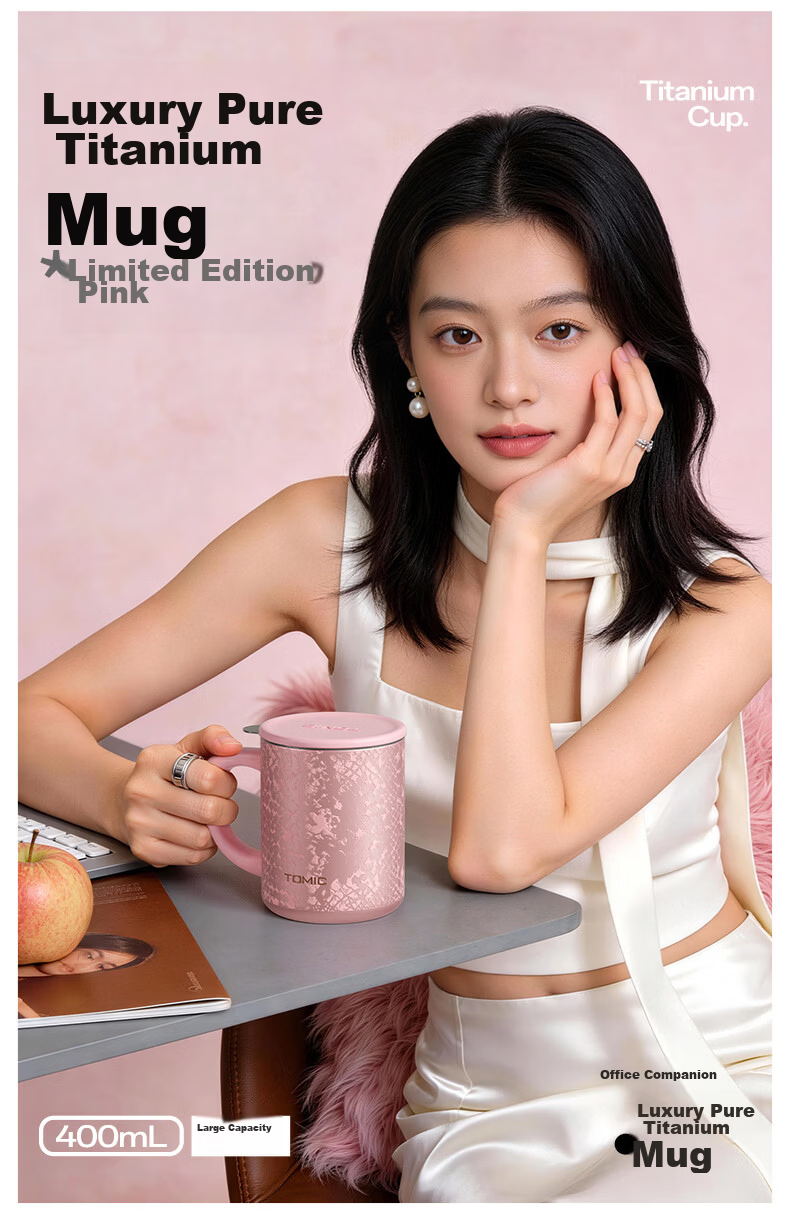 TOMIC Pure Titanium Insulated Water Bottle for Women High-Value Portable Thermos Car Water Cup Birthday 520 Gift for Girlfriend 3